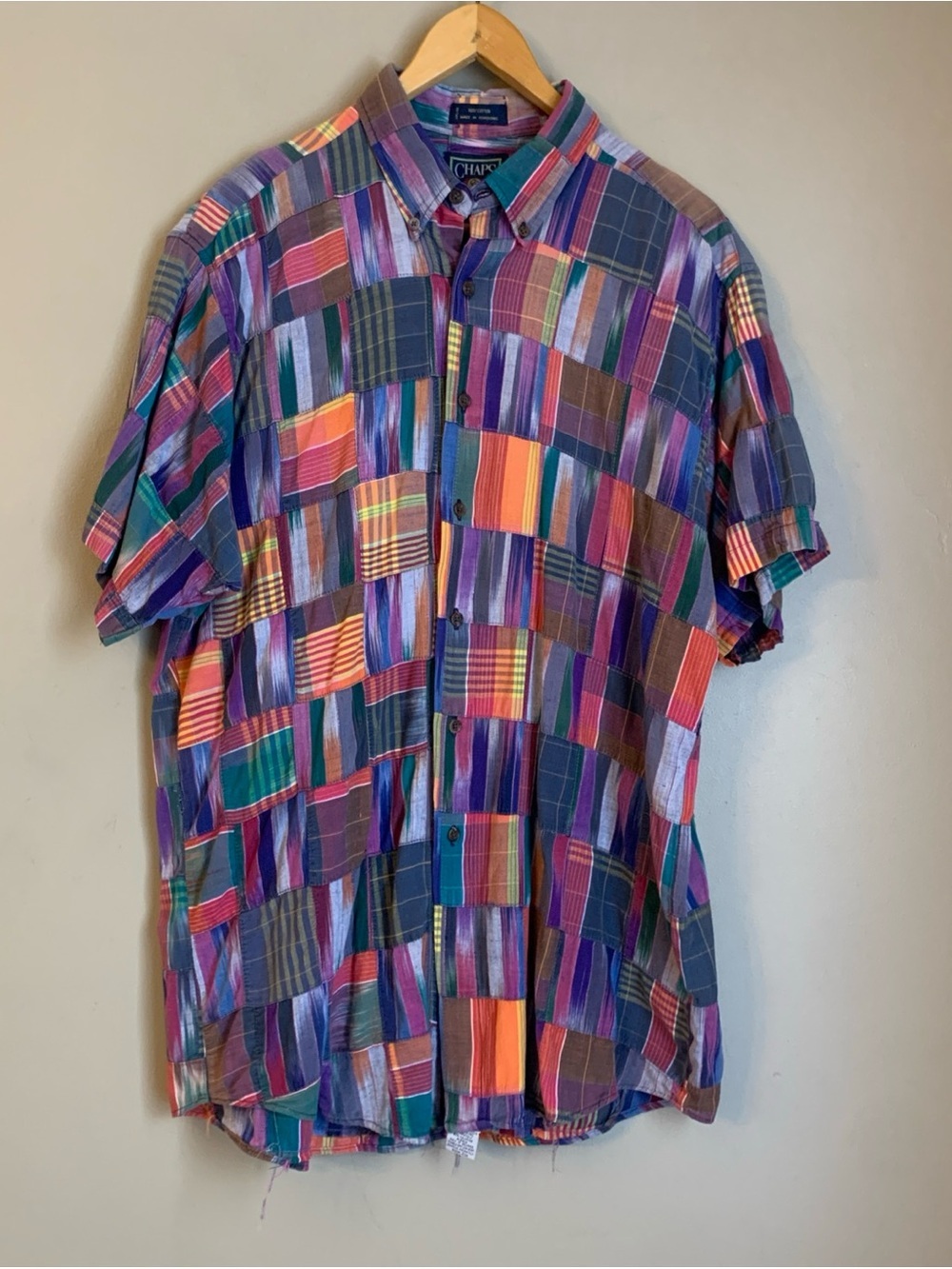 VTG Chaps Ralph Lauren Men's Madras Plaid Button Down Shirt Patchwork Shirt